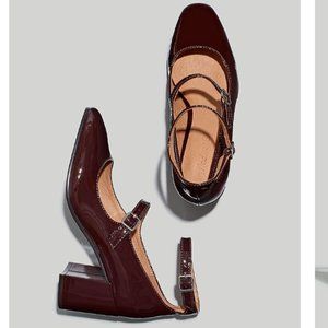 Madewell Double-Strap Patent Mary Jane Heels in Burgundy